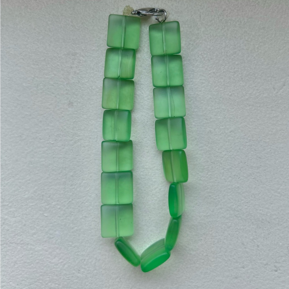 Green Frosted Glass Bead Bracelet with Silver Clasp